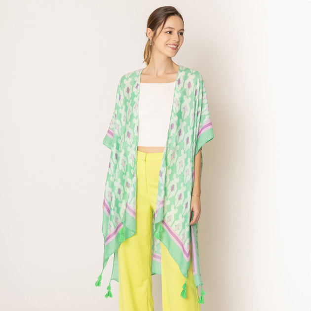 TRUEDAMES Tile Print Kimono Poncho Multi One Size 2