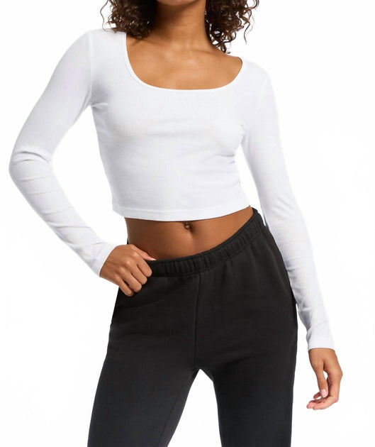 BANDIER Rivington Ribbed Long Sleeve Crop Top White Large 3