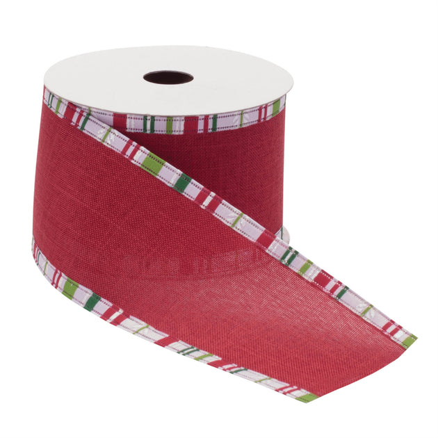 Hivvago Striped Trim Wired Ribbon Red 3