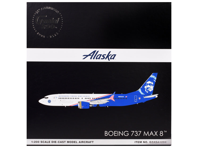 GeminiJets Boeing 737 MAX 8 Alaska Airlines White Blue 1/200 4