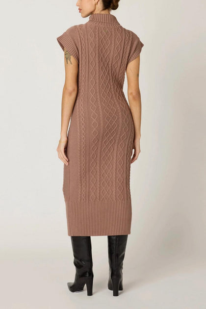 Cleobella Shana Häkelstrick Midikleid Braun Large 3