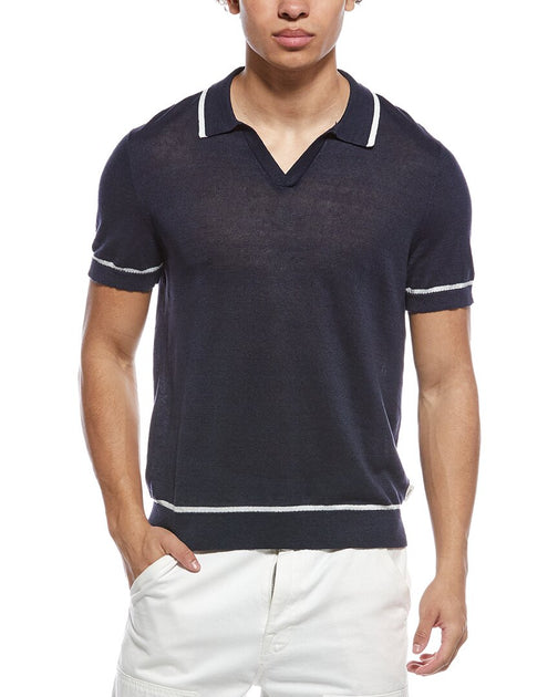 Onia Johnny Collar Polo Sweater Blue Large 2