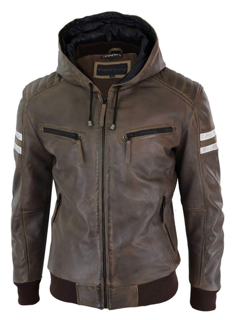 TruClothing Hood Leather Bomber Jacket Red White XXL 4
