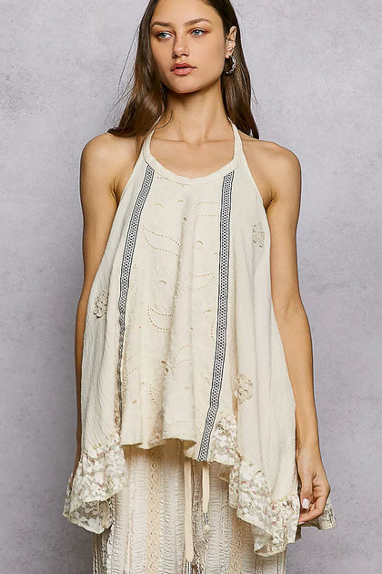 TRUEDAMES Lace Ruffle Halter Neck Cami White Medium 4