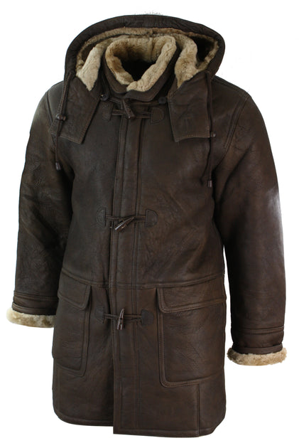 TruClothing Sheepskin Duffle Safari Jacket Brown Medium 4
