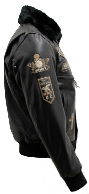 Infinity Mens Cow Hide Detachable Collar Leather Flight Bomber Jacket Black XXLarge 3