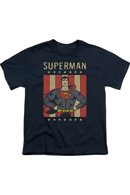 Gildan DC Comics Retro Liberty T-Shirt Enfant Bleu Large 2