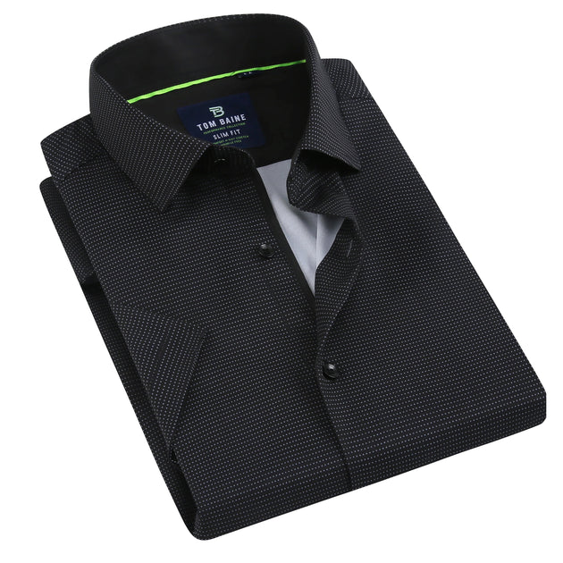 Tom Baine Slim Fit Short Sleeve Performance Stretch Button Down Black Large 3