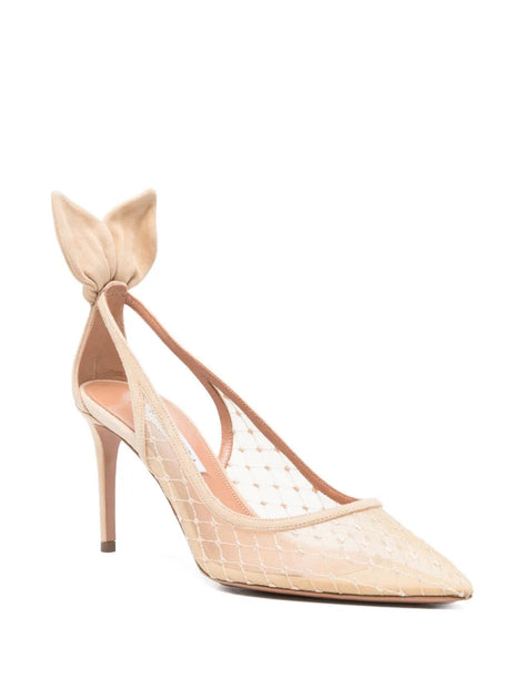 Aquazzura Bow Tie Net Pump 85 Beige EU 39.5 3