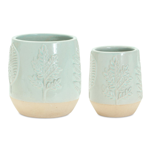 Melrose International Porcelain Planter Green/Tan 2