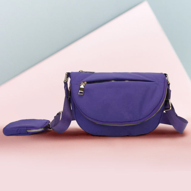 FASHNZFAB Half Round Solid Nylon Crossbody Bag Purple One Size 2