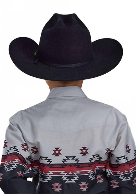 Roper Boy's Long Sleeve Ombre Aztec Snap Shirt Blue Small 3