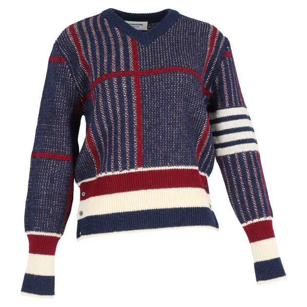Thom Browne Plaid V-Neck Sweater Blue Small 2