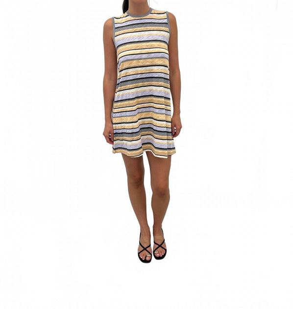 ATM Sleeveless Striped Muscle Dress Beige Small 2
