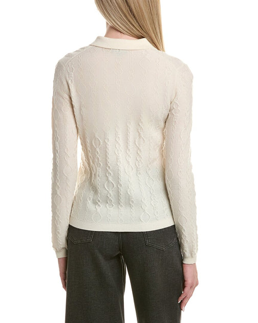 Bruno Magli Modern Cable Wool & Cashmere-Blend Polo Sweater Beige Large 3