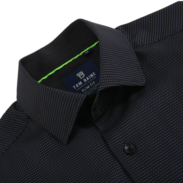 Tom Baine Slim Fit Short Sleeve Performance Stretch Button Down Black Large 4