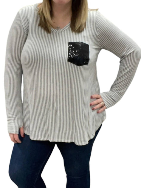 honeyme V-Neck Long Sleeve Tee Grey 2X 2