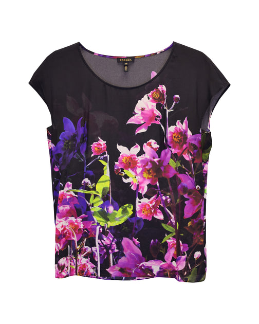 Escada Floral Cap Sleeve Top Multi EU 36 2