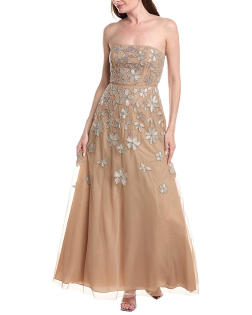 adrianna papell women's beaded mesh long dress Strapless Maxi Size:SMALL 2/4 and upscale evening events _tab1_about_Max-Mara Logan Chiffon Bridesmaids Dress