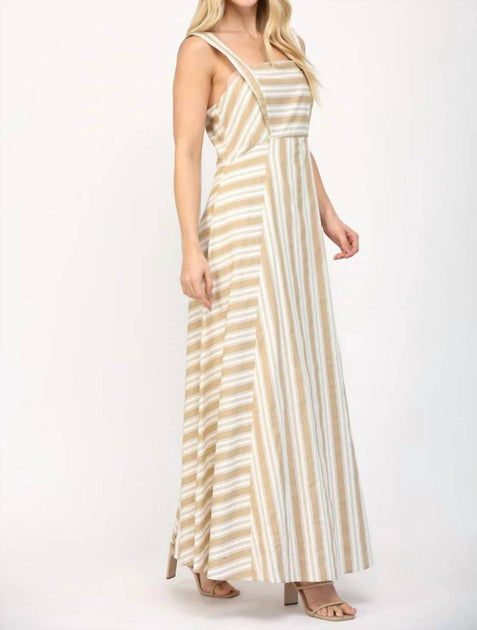 FATE Two Tone Stripe Maxi Dress Beige Medium 3