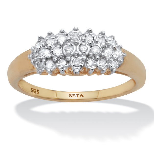 Palm .17 TCW Diamond Cluster Gold Over Silver Ring Yellow US 7 2