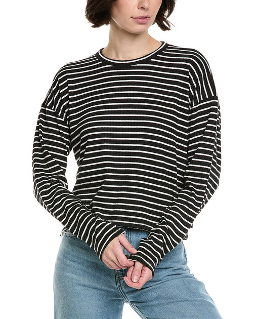 rag & bone The Knit Stripe Crewneck Pullover Black Medium 2