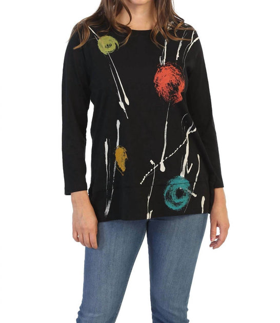 Jess & Jane Galaxy Orbs Cotton Layered Top Black 2X 3