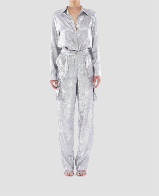 Le Superbe Glistening Boyfriend Shirt Grey US 6 2