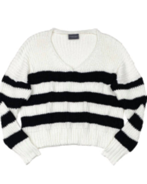 Wooden Ships Teddy Striped Cropped Sweater White S/M 2