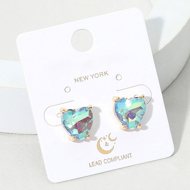 FASHNZFAB Heart Stone Cushion Stud Earrings Blue 3