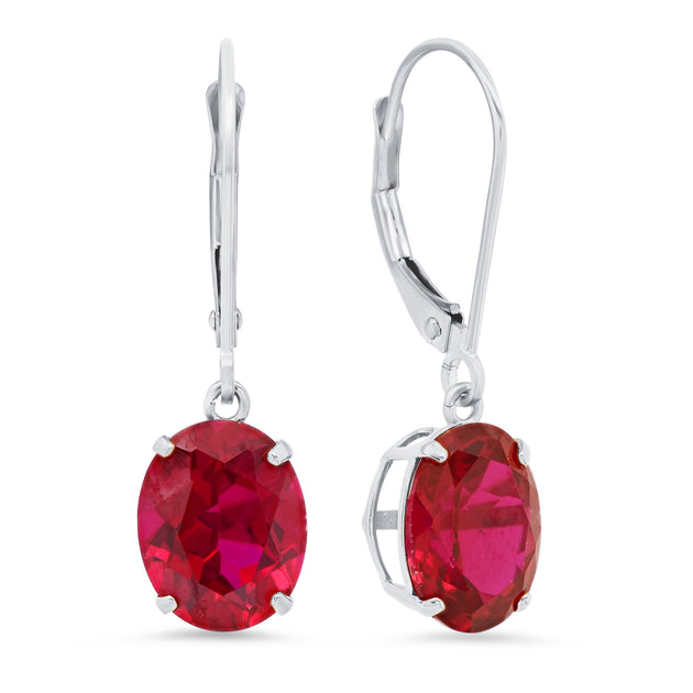 MaxColor Sterling Silver Oval Gemstone Dangle Earrings Silver 2