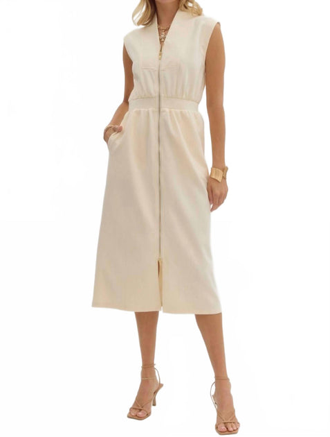 Entro Monica Midi Dress Beige Large 2