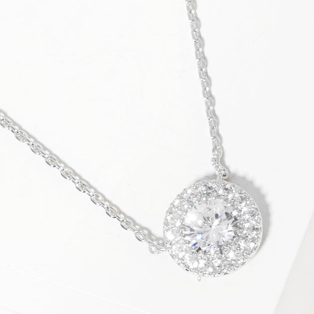 FASHNZFAB CZ Pendant Necklace White Gold Dipped Silver 3