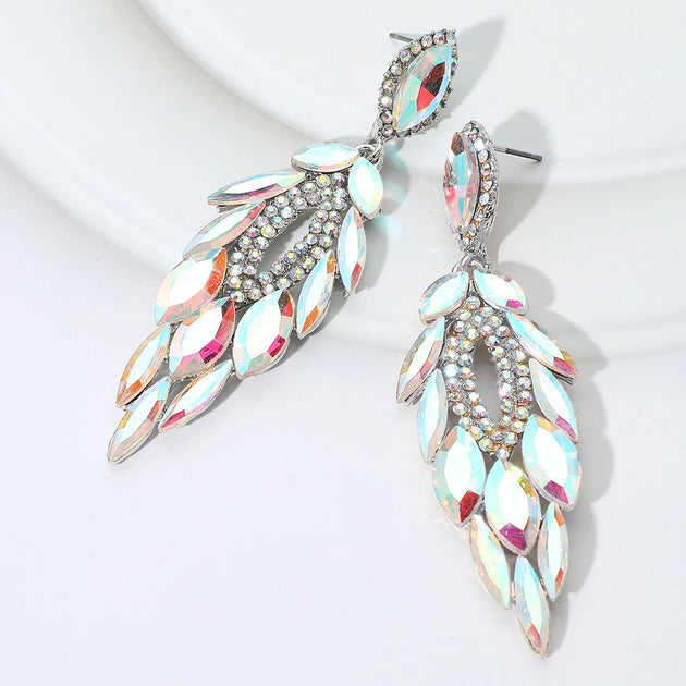 FASHNZFAB Marquise Stone Cluster Dangle Earrings Silver 2