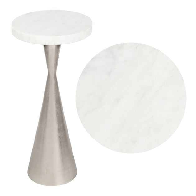 Jonathan Y Ziggy 22in Drink Table White Marble Antique Nickel 4
