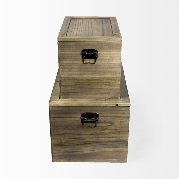 Hivvago Set of Two Wood and Cane Storage Boxes Brown 2