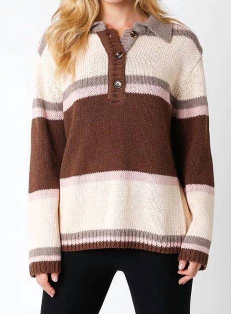 OLIVACEOUS Oversized V-Neck Sweater Brown Large 2