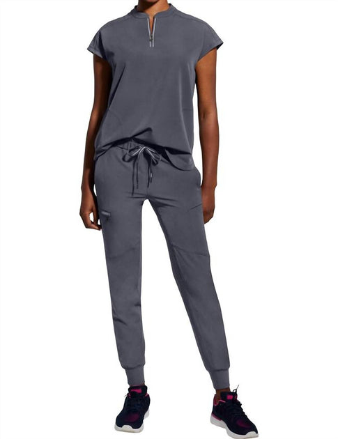 Healing Hands Sandy Zip Mandarin Collar Top Grey X-Small 3