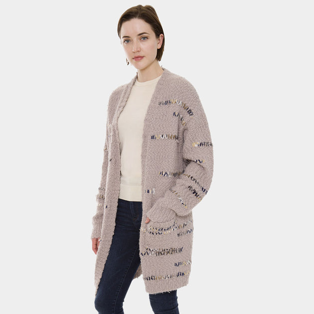 TRUEDAMES Stripe Long Sleeve Cardigan Grey One Size 2