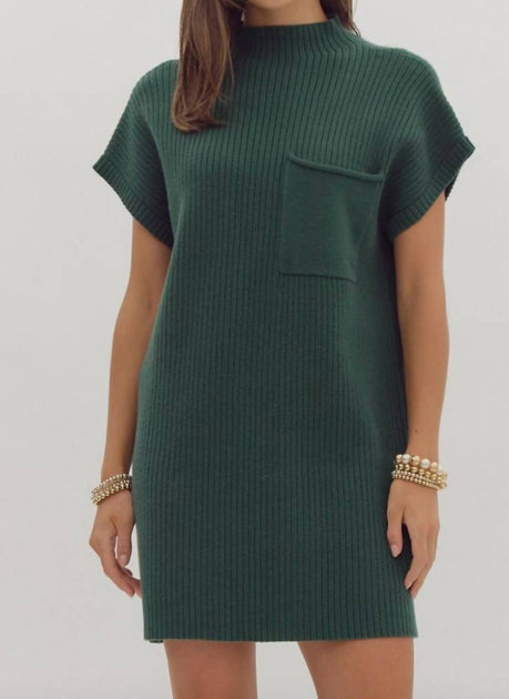 entro Andrea Ribbed Knit Sweater Dress Green Medium 2