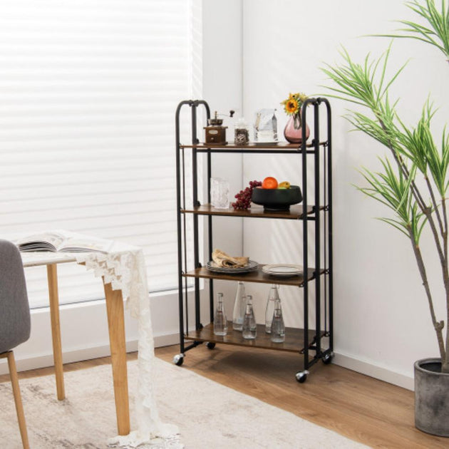 Hivvago Foldable Rolling Cart Brown 3