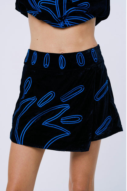 CIEBON Rena Bestickter Samt Skort Schwarz Small 2