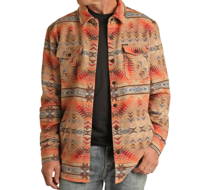 Rock & Roll Denim Aztec Jacquard Shirt Jacket Orange XS 2