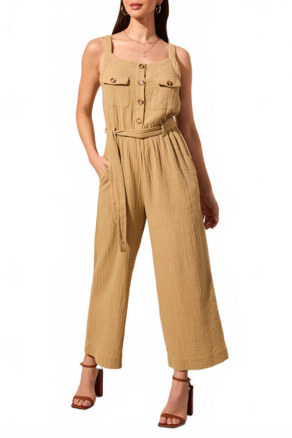 TRIBAL Cotton Gauze Belted Jumpsuit Multi Medium 2