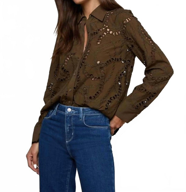 L'Agence Ellery Eyelet Bluse Grün Large 4