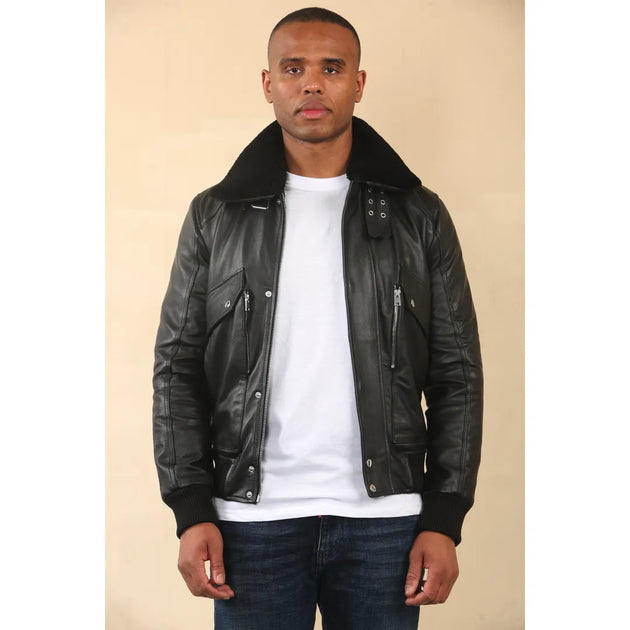 TruClothing Aviator Bomber Leather Jacket Black 4XLarge 4