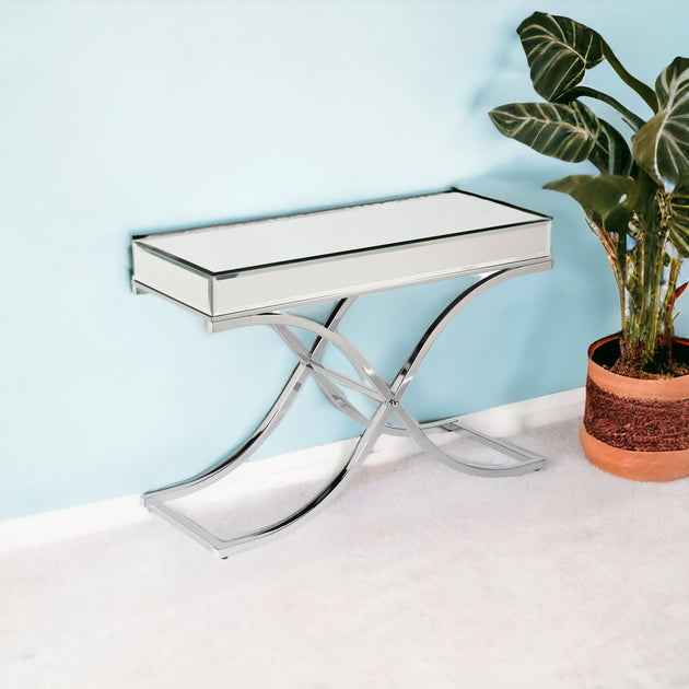 Hivvago 42in Console Table Silver Mirrored Glass 3