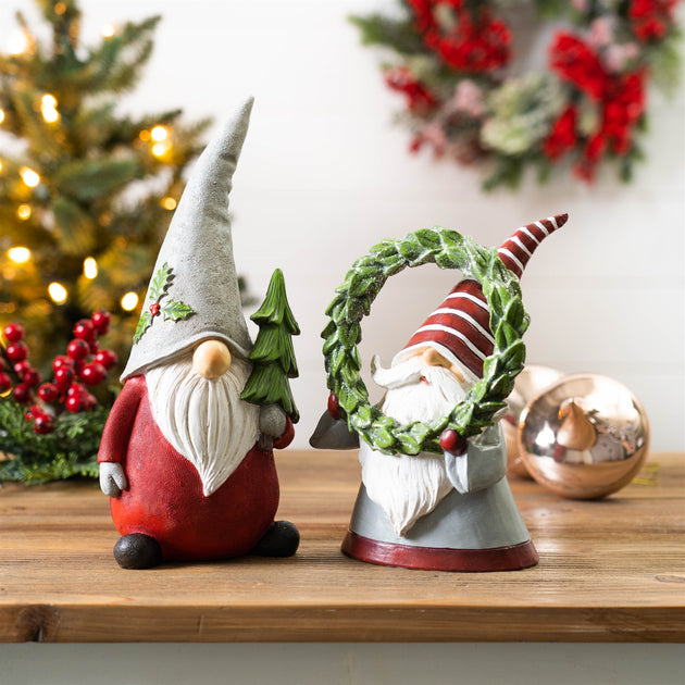 Hivvago Gnome Figurine Red Grey 8in 10.75in 3