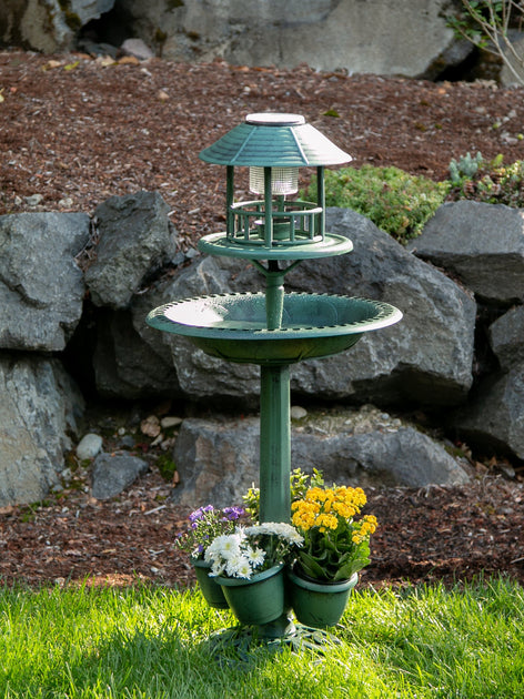 Actifo Solar-Lighted Birdbath and Planter Green 3