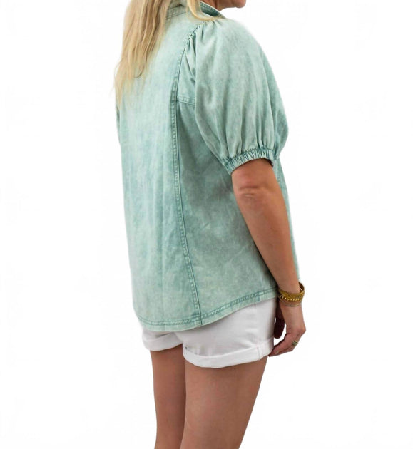 entro Denim Collared Button Down Top Green Large 3